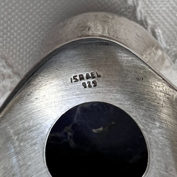 2 Rings Israel 925 Sterling Silver Lapis Lazuli Bezel Set Stones Adjustable Band - Picture 4 of 12